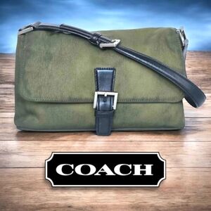 Vintage Coach Canvas Messenger Bag 💚 Olive Green RARE Y2K Steampunk Style